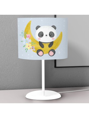 instababyrooms Sarı Ay Panda  Desenli Çocuk Odası Dijital Baskılı Çocuk Odası Masaüstü Abajur Avize