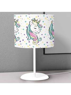 instababyrooms Puantiyeli Sevimli Unicorn Desenli Çocuk Odası Dijital Baskılı Çocuk Odası Masaüstü Abajur Avize