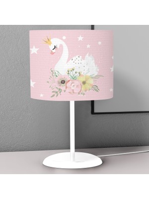 instababyrooms Pembe Kuğu Desenli Çocuk Odası Dijital Baskılı Çocuk Odası Masaüstü Abajur Avize