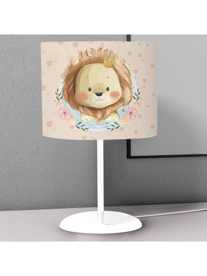 instababyrooms Bej Aslan Desenli Çocuk Odası Dijital Baskılı Çocuk Odası Masaüstü Abajur Avize