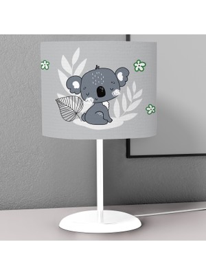 instababyrooms Gri Sevimli Koala Desenli Çocuk Odası Dijital Baskılı Çocuk Odası Masaüstü Abajur Avize