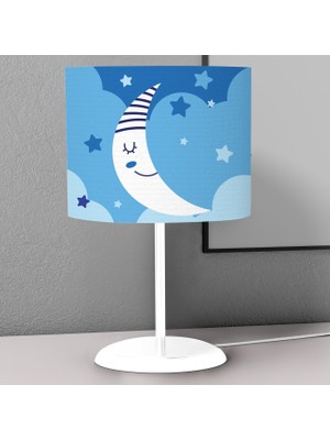 instababyrooms Mavi Yıldızlar Ay Desenli Çocuk Odası Dijital Baskılı Çocuk Odası Masaüstü Abajur Avize
