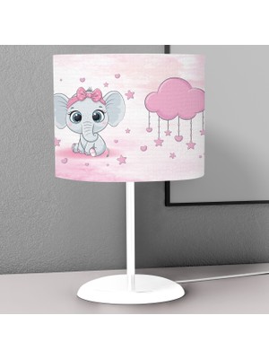 instababyrooms Pembe Tatlı Fil  Desenli Çocuk Odası Dijital Baskılı Çocuk Odası Masaüstü Abajur Avize