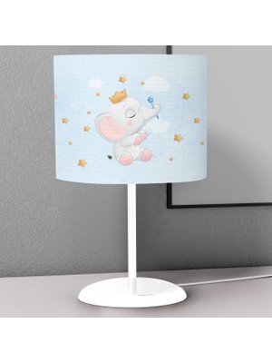 instababyrooms Açık Mavi Tatlı Fil Desenli Çocuk Odası Dijital Baskılı Çocuk Odası Masaüstü Abajur Avize