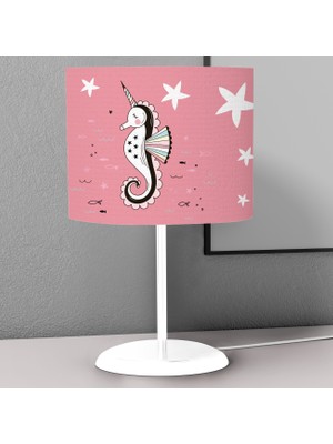 instababyrooms Pembe Denizatı ve Denizyıldızı Desenli Çocuk Odası Dijital Baskılı Çocuk Odası Masaüstü Abajur Avize
