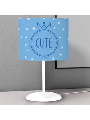 instababyrooms Açık Mavi Tatlı Taç ve Yıldız Desenli Çocuk Odası Dijital Baskılı Çocuk Odası Masaüstü Abajur Avize