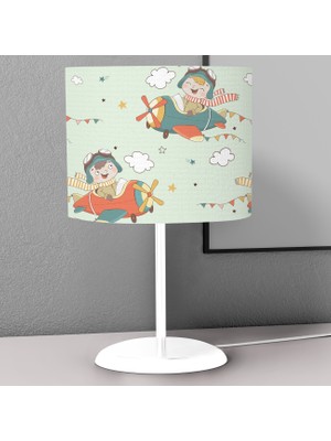 instababyrooms Şapkalı Pilotçocuk Desenli Çocuk Odası Dijital Baskılı Çocuk Odası Masaüstü Abajur Avize