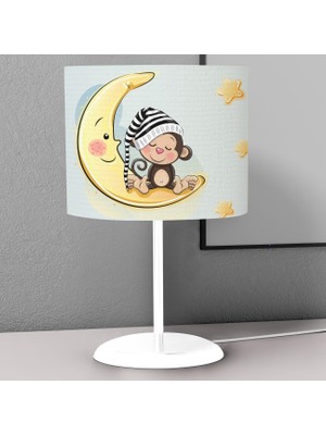 instababyrooms Sarı Ay ve Maymun Desenli Çocuk Odası Dijital Baskılı Çocuk Odası Masaüstü Abajur Avize