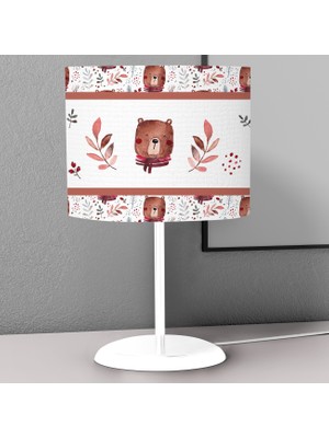 instababyrooms Kaverengi Ayı Yaprak  Desenli Çocuk Odası Dijital Baskılı Çocuk Odası Masaüstü Abajur Avize