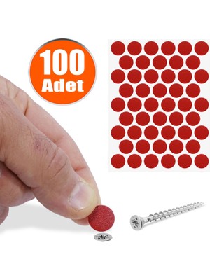 BADEM10 Yapışkanlı Vida Tapası Tıpası Kırmızı Vida Kapatıcı Kapağı 100 Adet