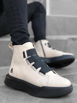bklm Choben Bantlı Kalın Yüksek Taban Krem Renk Erkek Yeni Tarz Sneaker Günlük Casual Spor Bot Ayakkabı