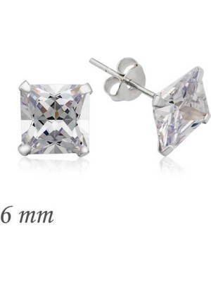 Gumush Gümüş Kare Tek Taş Zirkon Küpe - 6 Mm.