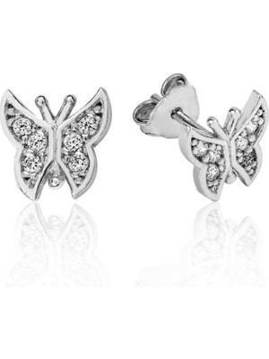 Gumush Gümüş Kelebek Çivili Küpe