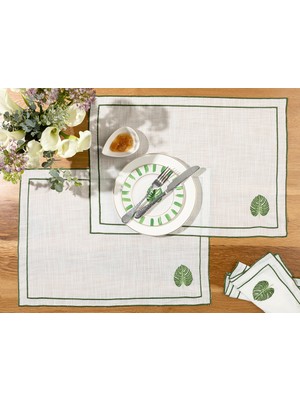 English Home Arzu Sabancı Tropikal Polyester 2'li Amerikan Servis 35 x 50 cm Beyaz - Yeşil