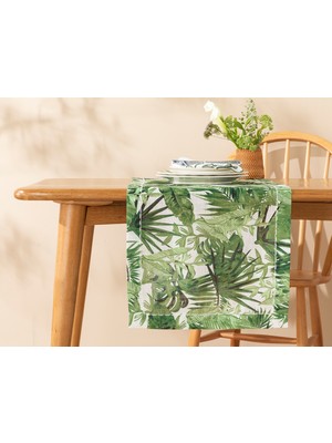 English Home Arzu Sabancı Tropikal Polyester Runner 40 x 150 cm Beyaz - Yeşil