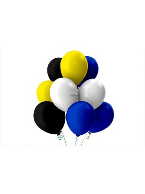 Bal10 Dünyası Koyu Mavi-Beyaz-Sarı-Siyah Pastel Soft Balon 25 Adet