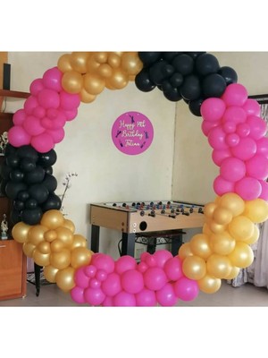 Bal10 Dünyası Fuşya Siyah Gold Balon Balon Zinciri 100 Adet