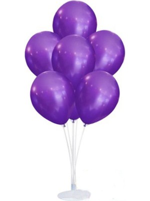 Bal10 Dünyası Balon Standı ve 7 Adet  Metalik Mor Balon Seti