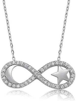 Gumush Gümüş Sonsuzluk Ay Yıldız Bayan Kolye