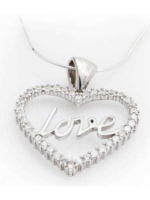 Gumush Gümüş Taşlı Love Bayan Kolye