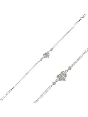 Gumush Gümüş Kalpli Bayan Bileklik