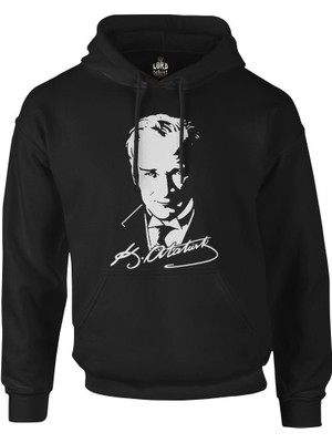 Lord T-Shirt Atatürk - Portre Siyah Erkek Fermuarsız Kapşonlu