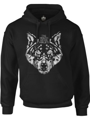 Lord T-Shirt Winter Is Coming Wolf Siyah Erkek Fermuarsız Kapşonlu