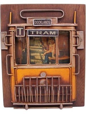 Dekoratif Metal Çerçeve Tramvay Dekorlu Vintage Hediyelik