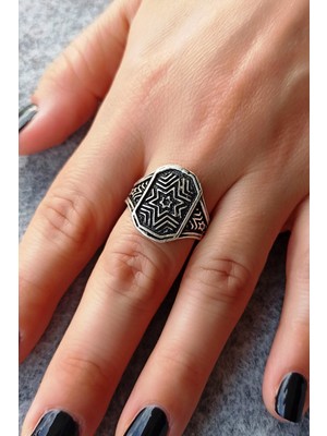 Fildişi Aksesuar Antik Gümüş Kaplama Yıldız Motifi Şekilli El Yapımı Ayarlanabilir Yüzük