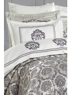 Evlen Home Collection Lauren Çeyiz Seti 10 Parça Nevresimli Çift Kişilik Yatak Örtüsü Lila/silver