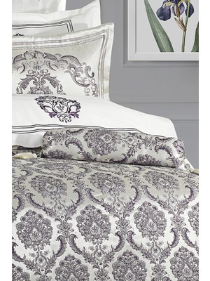 Evlen Home Collection Lauren Çeyiz Seti 10 Parça Nevresimli Çift Kişilik Yatak Örtüsü Lila/silver