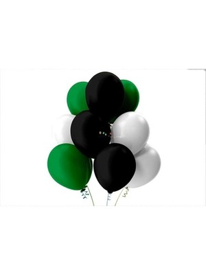 Bal10 Dünyası Açık Yeşil-Beyaz-Siyah Pastel Soft Balon 50 Adet + 5 Metre Balon Zinciri