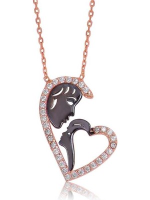 Gumush Gümüş Kalpli Anne Çocuk Kolyesi