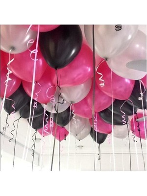 Bal10 Dünyası Fuşya - Gümüş - Siyah Karışık Metalik Balon 100 Adet + 5 mt Balon Zinciri