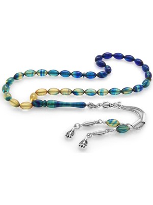 DAVİD BLACK Kararmaz Metal Su Damlası Püsküllü Arpa Kesim Bilek Boy Süzme Mavi-Beyaz Ateş Kehribar Tesbih