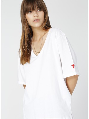 Fabrika Talita Beyaz V Yaka Kadın T-Shirt