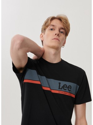 Lee Erkek Siyah Regular Fit Bisiklet Yaka T-Shirt