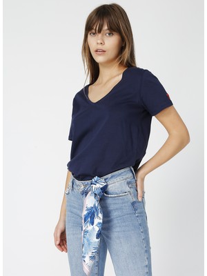 Fabrika Teyo Lacivert V Yaka Kadın T-Shirt