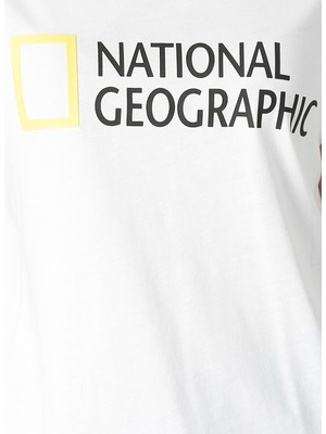 National Geographic W-Superior BisikletYaka Standart Kalıp Baskılı Beyaz Kadın T-Shirt