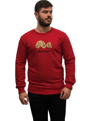 Amor Man Yuvarlak Yaka Ayıcık Göğüs Baskılı Slim Fit Bambu Dokuma Erkek Sweatshirt