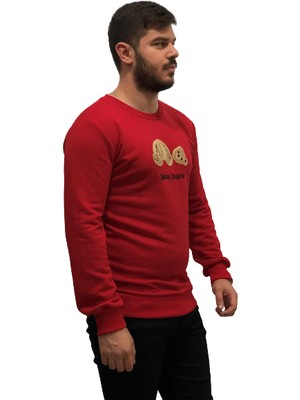 Amor Man Yuvarlak Yaka Ayıcık Göğüs Baskılı Slim Fit Bambu Dokuma Erkek Sweatshirt