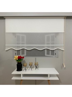 Volper Mekanik VP1650 Çift Mekanizmalı Tül ve Stor Perde  Beyaz Pırıltı Desenli Etek Dilimli 100 x 200