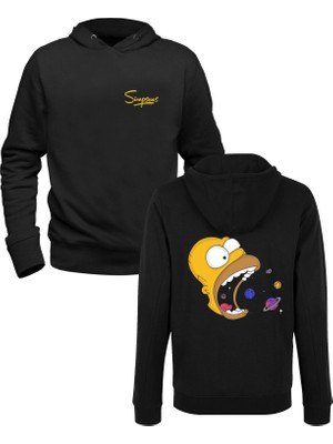 Alfa Tshirt Simpsons Siyah Ön Arka Baskılı Sweatshirt