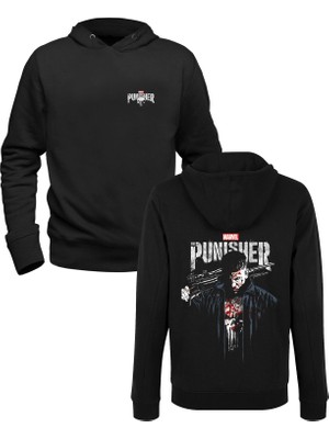 Alfa Tshirt Punisher Resim Baskılı Siyah Ön Arka Baskılı Sweatshirt