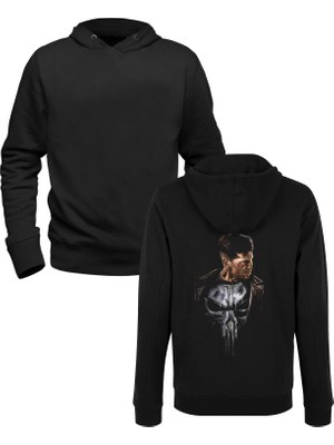 Alfa Tshirt Punisher Resim Baskılı Siyah Ön Arka Baskılı Sweatshirt
