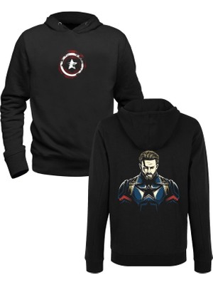 Alfa Tshirt Captain America Baskılı Siyah Ön Arka Baskılı Sweatshirt