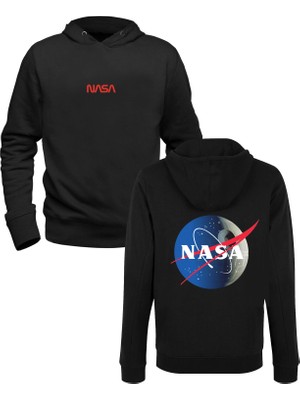 Alfa Tshirt Nasa-Space Baskılı Siyah Ön Arka Baskılı Sweatshirt