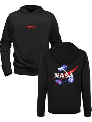 Alfa Tshirt Nasa-Space Baskılı Siyah Ön Arka Baskılı Sweatshirt