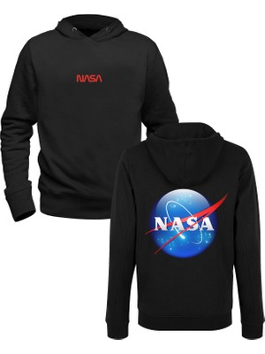 Alfa Tshirt Nasa-Space Baskılı Siyah Ön Arka Baskılı Sweatshirt