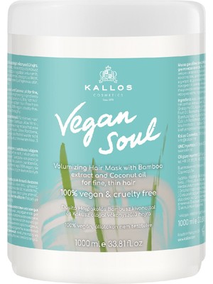 Kallos Cosmetics Vegan Soul Ince Telli Saç Için Bambu Özlü ve Hindistan Cevizi Yağlı  Hacim Veren Saç Maskesi 1000 ml